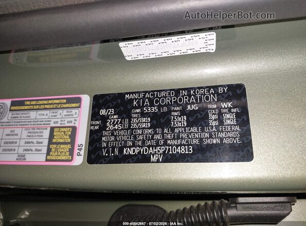 KNDPYDAH5P7104813 2023 KIA SPORTAGE PLUG-IN HYBRID Green Շարժիչի բաժամունքի տեսք