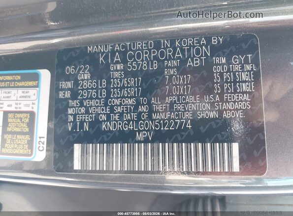 KNDRG4LG0N5122774 2022 KIA SORENTO HYBRID Gray Вид підкапотного простору