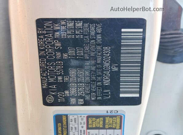 KNDRG4LG9M5024308 2021 KIA SORENTO White Vista interior de 360 grados