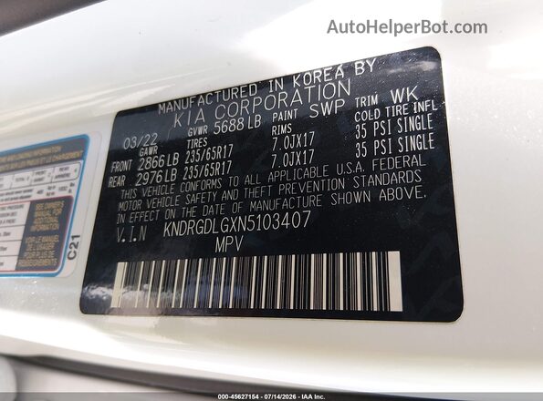 KNDRGDLGXN5103407 2022 KIA SORENTO HYBRID White Вид підкапотного простору