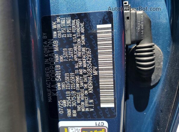 KNDRH4JG8S5429167 2025 KIA SORENTO Blue Սալոնի 360 աստիճան տեսք