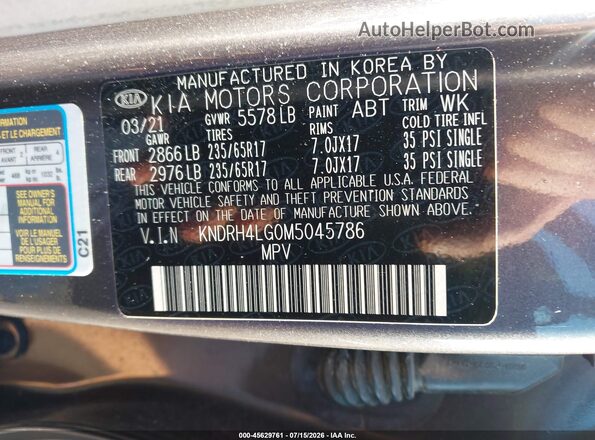 KNDRH4LG0M5045786 2021 KIA SORENTO HYBRID Gray Engine compartment view
