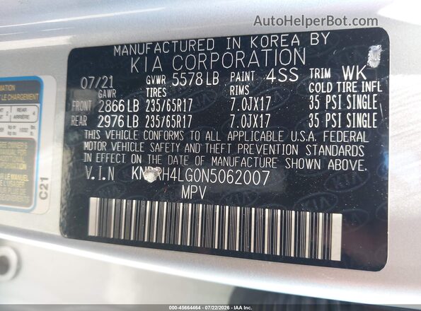 KNDRH4LG0N5062007 2022 KIA SORENTO HYBRID Silver Vista del compartimento del motor