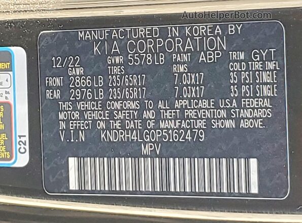 KNDRH4LG0P5162479 2023 KIA SORENTO Black VIN կոդի պիտակի տեսք
