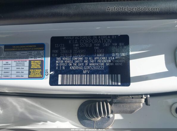 KNDRH4LG0R5260222 2024 KIA SORENTO HYBRID White Вид підкапотного простору