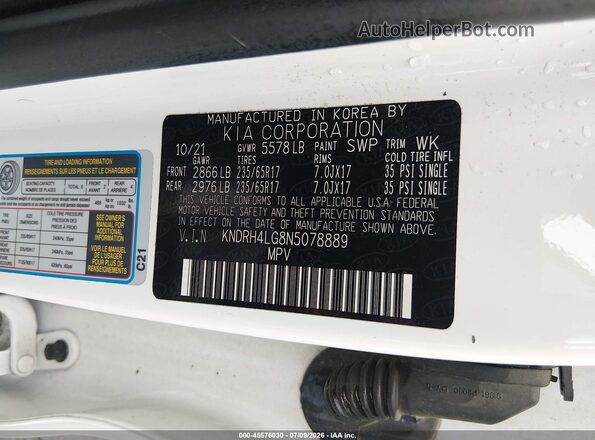 KNDRH4LG8N5078889 2022 KIA SORENTO HYBRID White Widok komory silnika