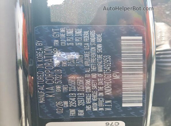 KNDRHDJG1T5492953 2026 KIA SORENTO Black Vista de la etiqueta del VIN