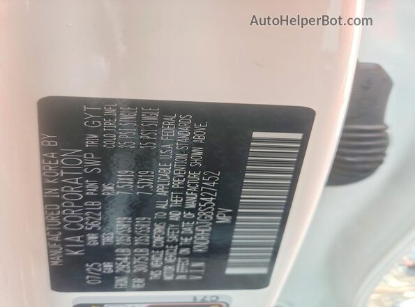 KNDRHDJG8S5427452 2025 KIA SORENTO Белый Вид наклейки с VIN-кодом