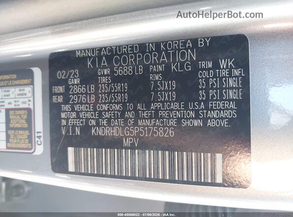 KNDRHDLG5P5175826 2023 KIA SORENTO HYBRID Gray Շարժիչի բաժամունքի տեսք