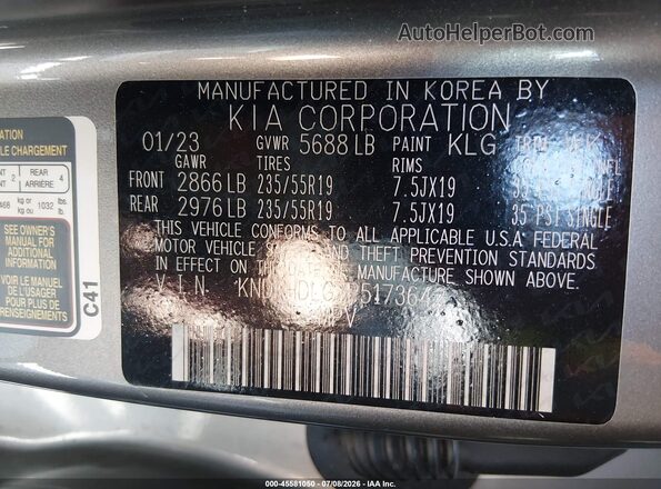 KNDRHDLG7P5173642 2023 KIA SORENTO HYBRID Gray ძრავის განყოფილების ხედი