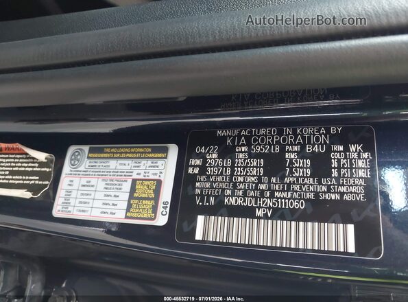 KNDRJDLH2N5111060 2022 KIA SORENTO PLUG-IN HYBRID Black Շարժիչի բաժամունքի տեսք