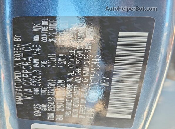 KNDRKDJG1T5450445 2026 KIA SORENTO Blue VIN կոդի պիտակի տեսք