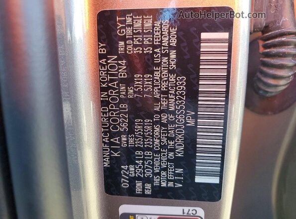 KNDRKDJG6S5323933 2025 KIA SORENTO Gray Вид наклейки з VIN-кодом