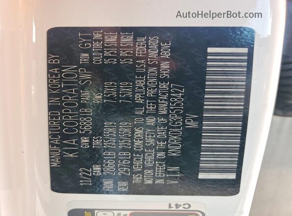 KNDRKDLG3P5158427 2023 KIA SORENTO Белый Вид наклейки с VIN-кодом