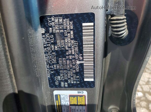 KNDRMDLH8P5186727 2023 KIA SORENTO Silver VIN sticker view