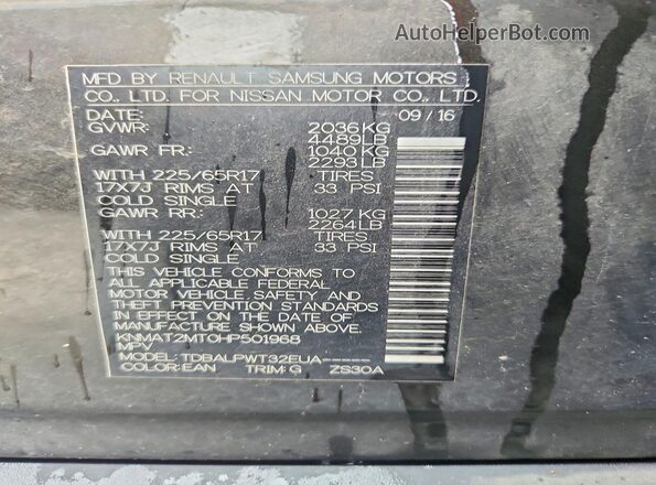 KNMAT2MT0HP501968 2017 NISSAN ROGUE Charcoal VIN կոդի պիտակի տեսք