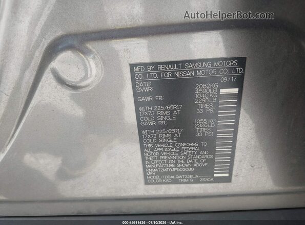 KNMAT2MT0JP503080 2018 NISSAN ROGUE Gray Շարժիչի բաժամունքի տեսք