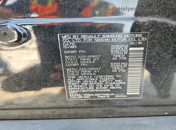 KNMAT2MT0KP540292 2019 NISSAN ROGUE Black VIN կոդի պիտակի տեսք