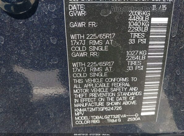 KNMAT2MT1GP624726 2016 NISSAN ROGUE Blue Engine compartment view