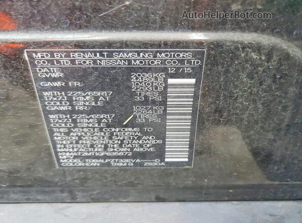 KNMAT2MT1GP635872 2016 NISSAN ROGUE Black VIN კოდის სტიკერის ხედი