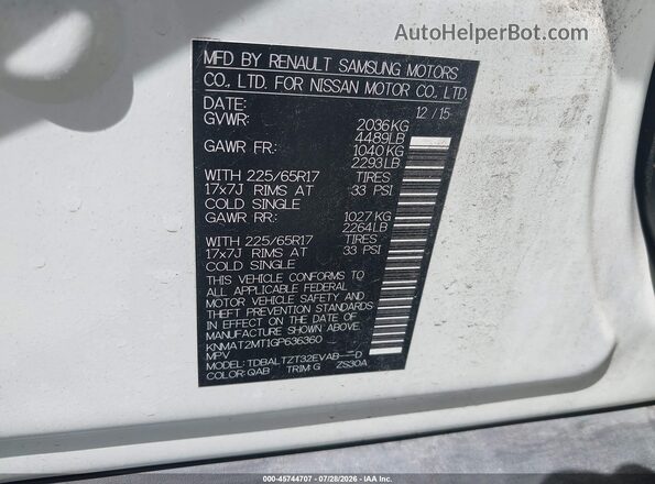 KNMAT2MT1GP636360 2016 NISSAN ROGUE Белый Вид подкапотного пространства