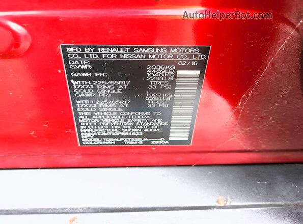 KNMAT2MT1GP664823 2016 NISSAN ROGUE Red Widok naklejki z numerem VIN