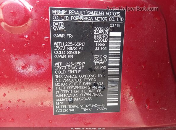 KNMAT2MT1GP679483 2016 NISSAN ROGUE Maroon Engine compartment view