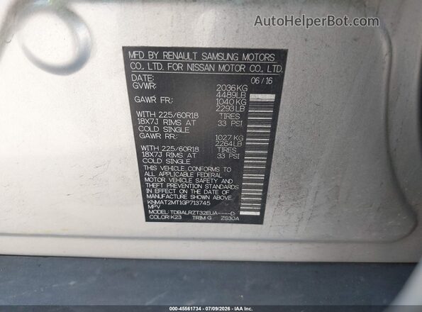 KNMAT2MT1GP713745 2016 NISSAN ROGUE Silver Widok komory silnika