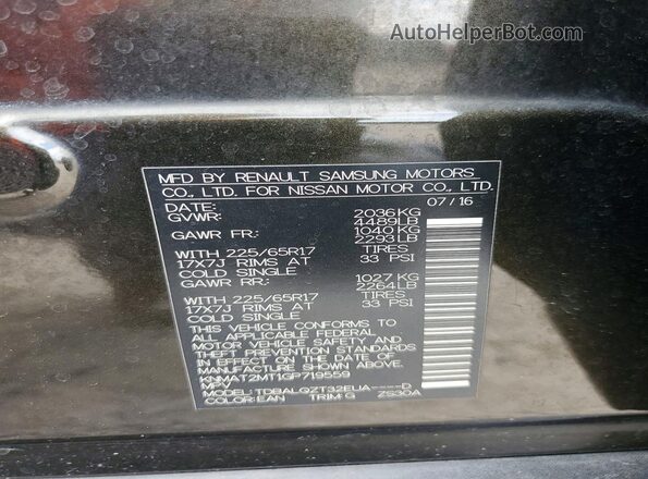 KNMAT2MT1GP719559 2016 NISSAN ROGUE Зеленый Вид наклейки с VIN-кодом