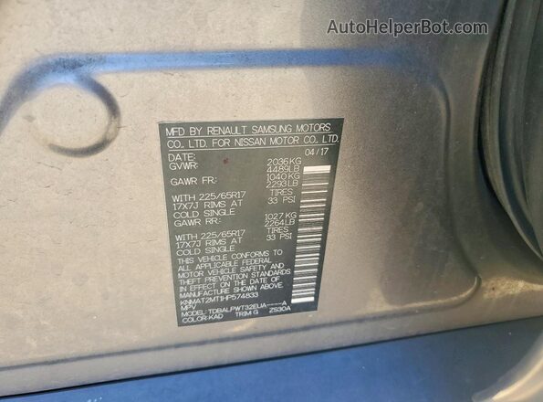KNMAT2MT1HP574833 2017 NISSAN ROGUE Gray VIN կոդի պիտակի տեսք