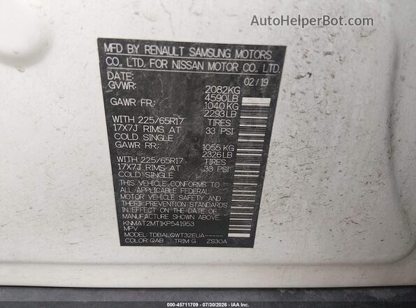 KNMAT2MT1KP541953 2019 NISSAN ROGUE White Engine compartment view