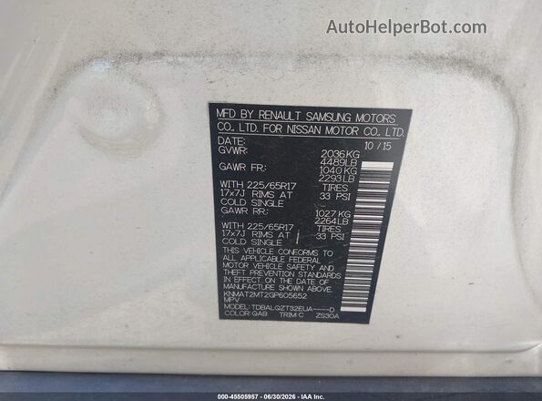KNMAT2MT2GP605652 2016 NISSAN ROGUE White ძრავის განყოფილების ხედი