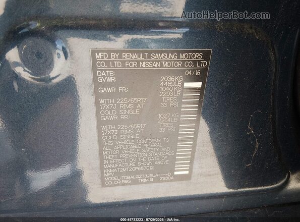 KNMAT2MT2GP687012 2016 NISSAN ROGUE Blue Vista del compartimento del motor
