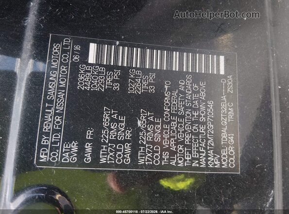 KNMAT2MT2GP710546 2016 NISSAN ROGUE Black Widok komory silnika