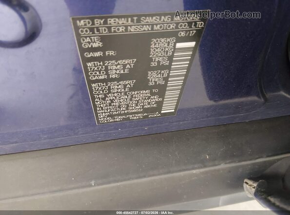 KNMAT2MT2HP598512 2017 NISSAN ROGUE Blue Widok komory silnika