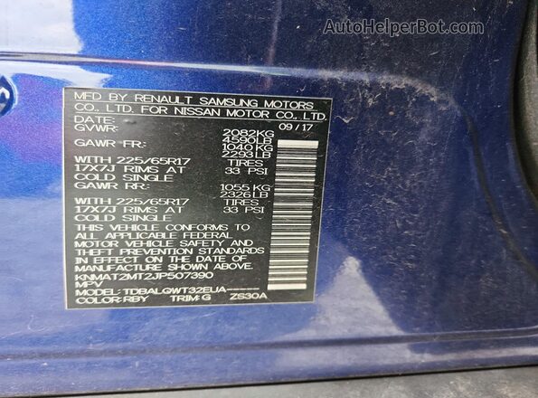 KNMAT2MT2JP507390 2018 NISSAN ROGUE Blue VIN sticker view