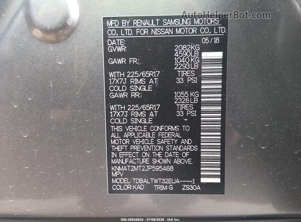 KNMAT2MT2JP595468 2018 NISSAN ROGUE Black Vista del compartimento del motor