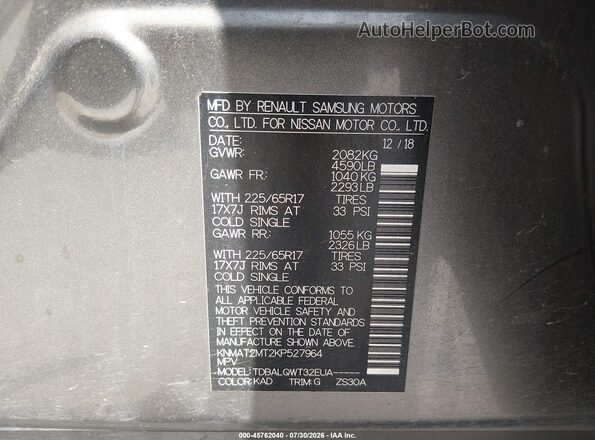 KNMAT2MT2KP527964 2019 NISSAN ROGUE Gray Vista del compartimento del motor