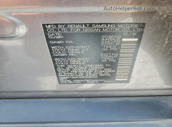 KNMAT2MT3HP536102 2017 NISSAN ROGUE Gray VIN კოდის სტიკერის ხედი