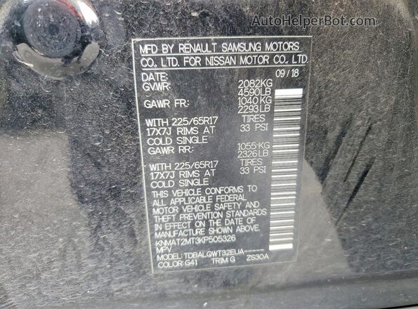 KNMAT2MT3KP505326 2019 NISSAN ROGUE Black Вид підкапотного простору
