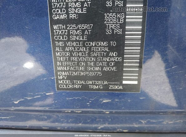 KNMAT2MT3KP519775 2019 NISSAN ROGUE Blue Շարժիչի բաժամունքի տեսք