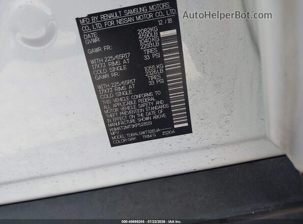 KNMAT2MT3KP528119 2019 NISSAN ROGUE White Widok komory silnika