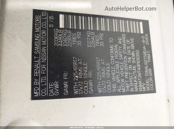 KNMAT2MT4GP630150 2016 NISSAN ROGUE White Vista del compartimento del motor