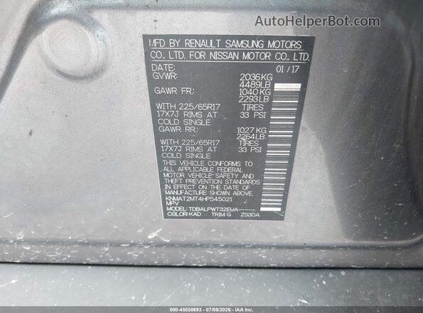 KNMAT2MT4HP545021 2017 NISSAN ROGUE Gray Engine compartment view