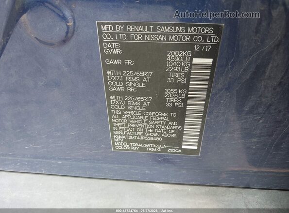 KNMAT2MT4JP538480 2018 NISSAN ROGUE Blue Շարժիչի բաժամունքի տեսք