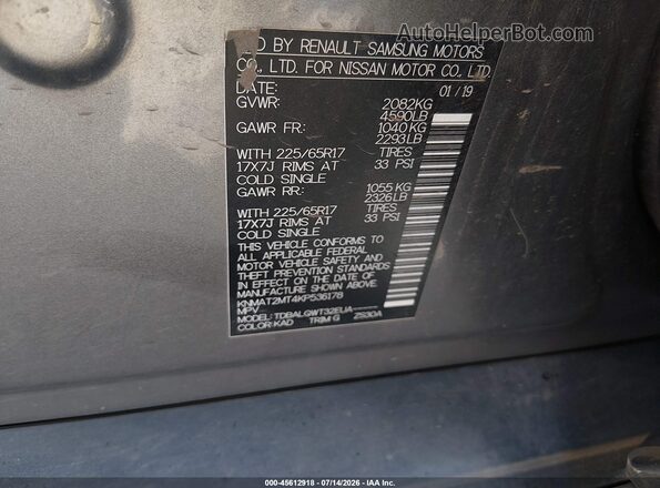 KNMAT2MT4KP536178 2019 NISSAN ROGUE Gray Vista del compartimento del motor