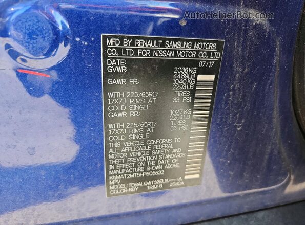 KNMAT2MT5HP605632 2017 NISSAN ROGUE Blue Engine compartment view