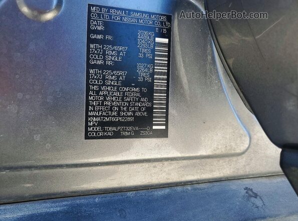 KNMAT2MT6GP622891 2016 NISSAN ROGUE Gray Вид наклейки з VIN-кодом