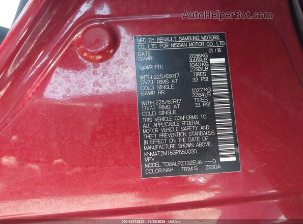 KNMAT2MT6GP650030 2016 NISSAN ROGUE Красный Вид подкапотного пространства