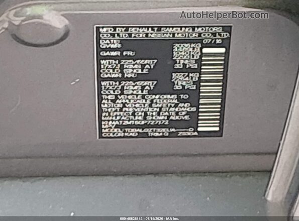 KNMAT2MT6GP727172 2016 NISSAN ROGUE Gray Շարժիչի բաժամունքի տեսք